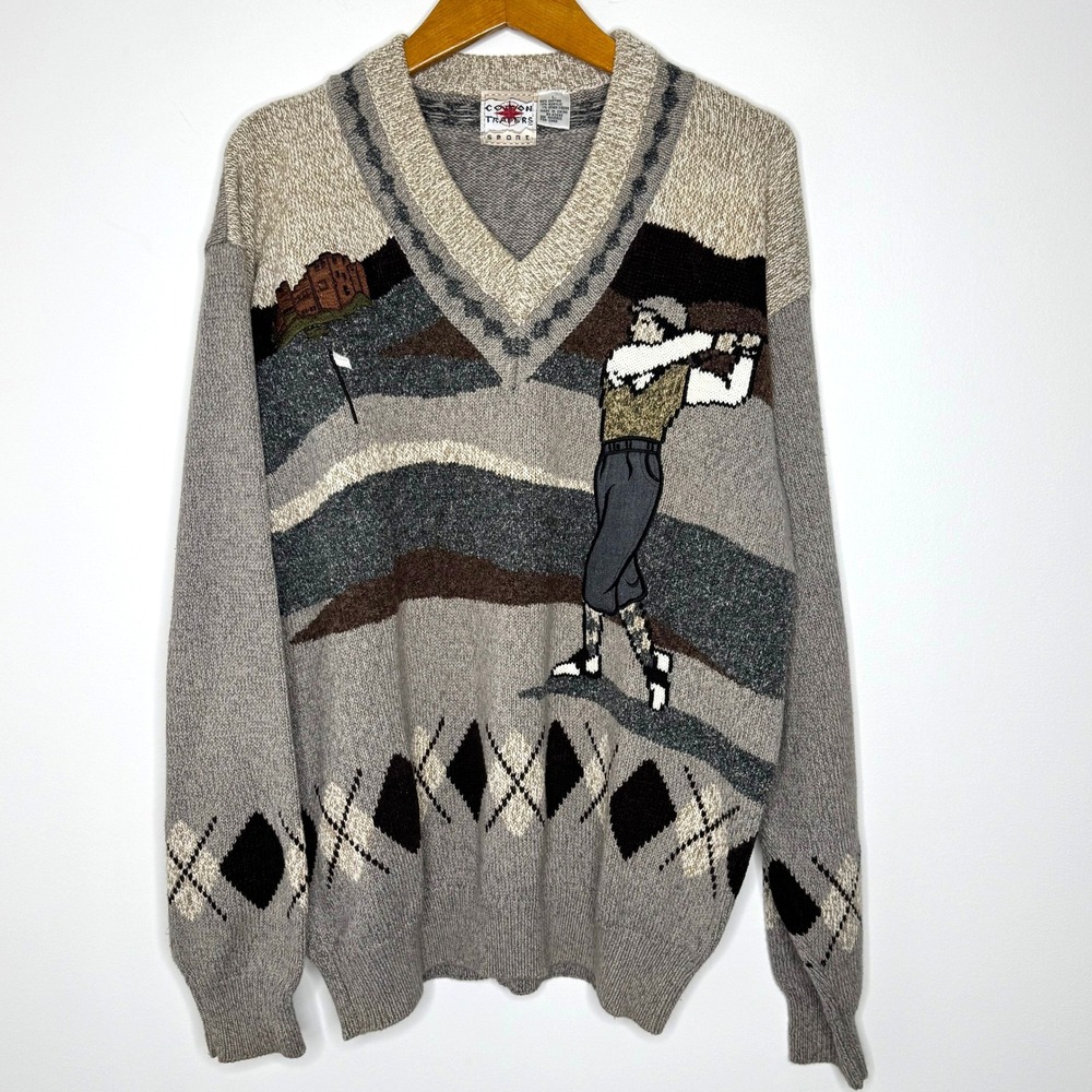 Vintage Cotton‎ Traders Golfer Knit Sweater Mens Large